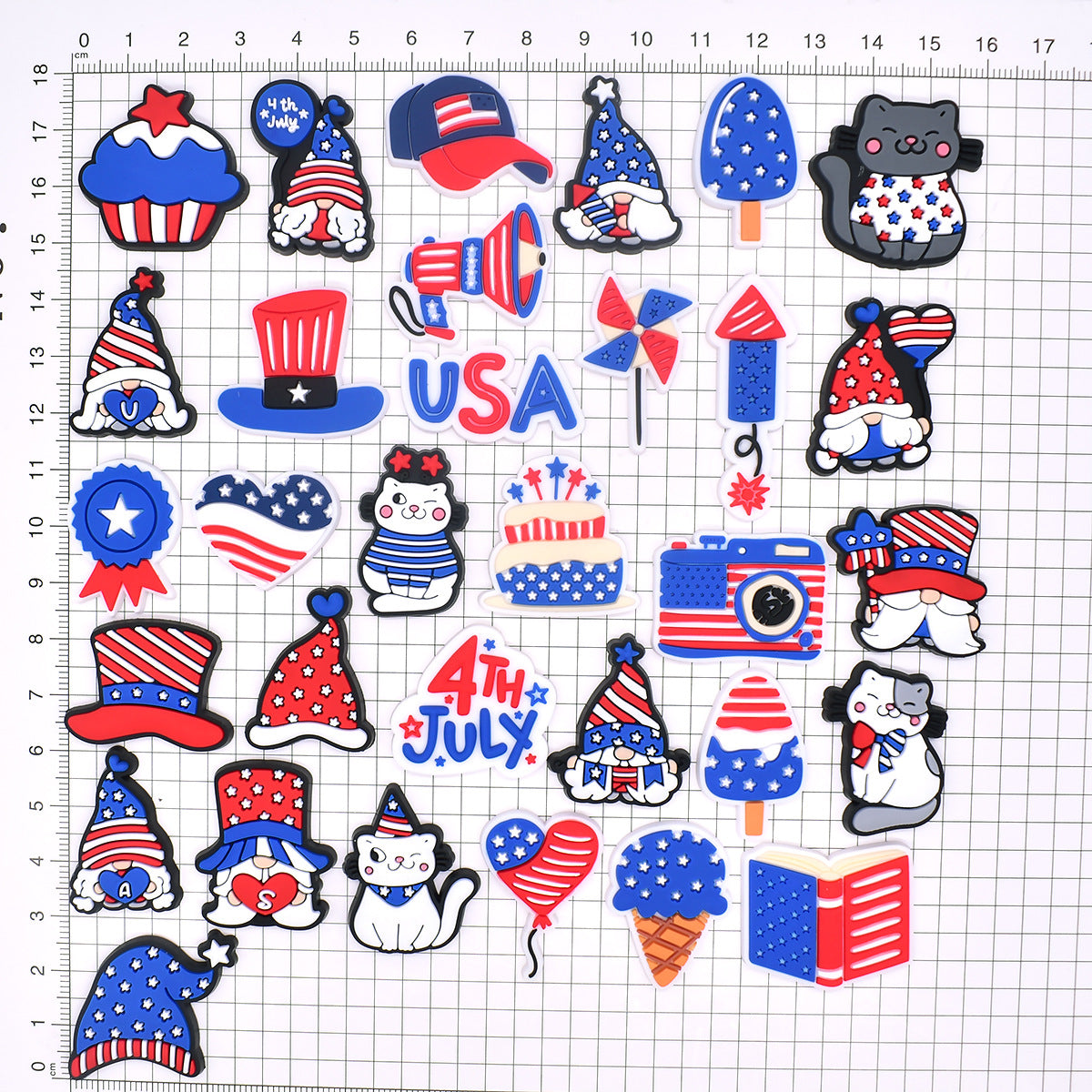 Wholesale Random 100pcs American Independence Day Shoes PVC Soft Rubber Slippers Decoration Shoes Charms ACC-SC-RYY034