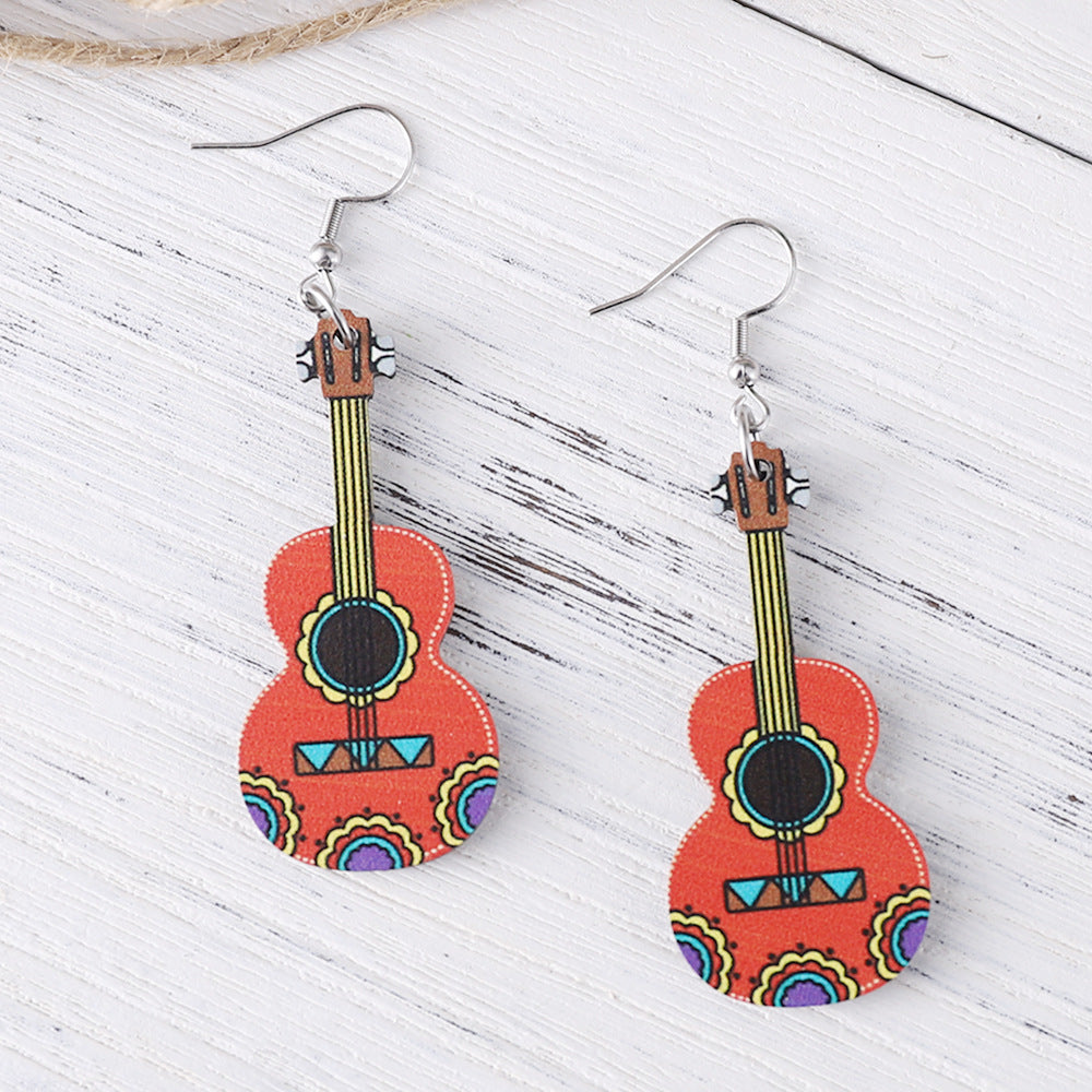 Wholesale cute color donkey beast cactus wooden double-sided earrings