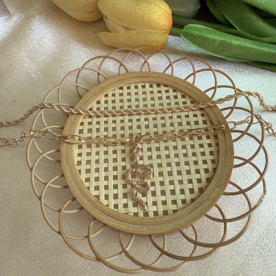 Wholesale Anklet Gold Twisted Snake Cross Chain Double Layer Anklet