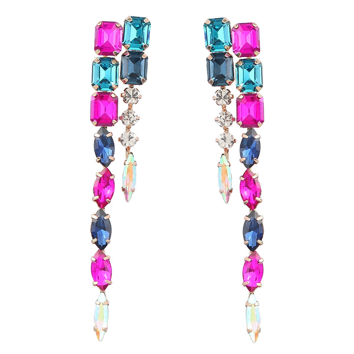 Wholesale colored diamond series diamond double layer geometric shape long alloy earrings ACC-ES-JL020