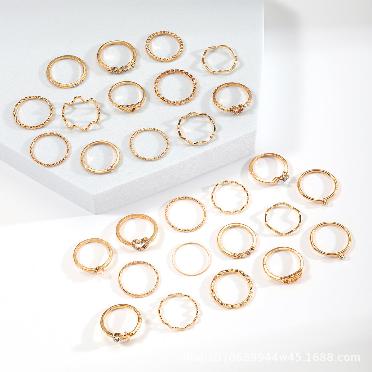 Wholesale Chic Geometric Heart Shaped Women S Stacking Ring Set 28 Piece Gold Tone Alloy Fashion Jewelry Everyday Wear