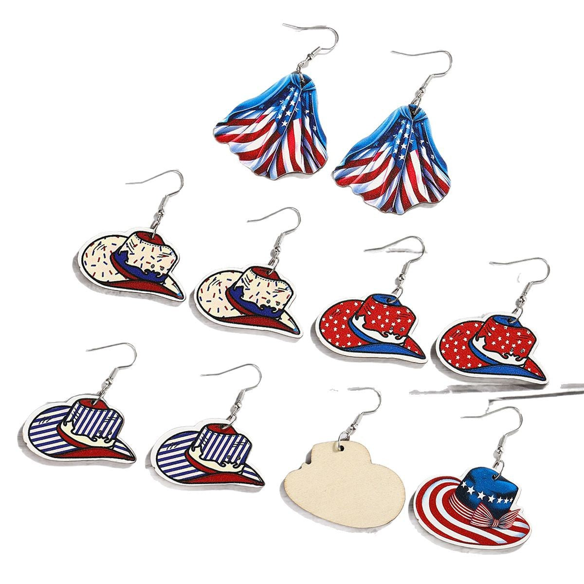 Wholesale  US Independence Day Element Wooden Cowboy Hat Earrings