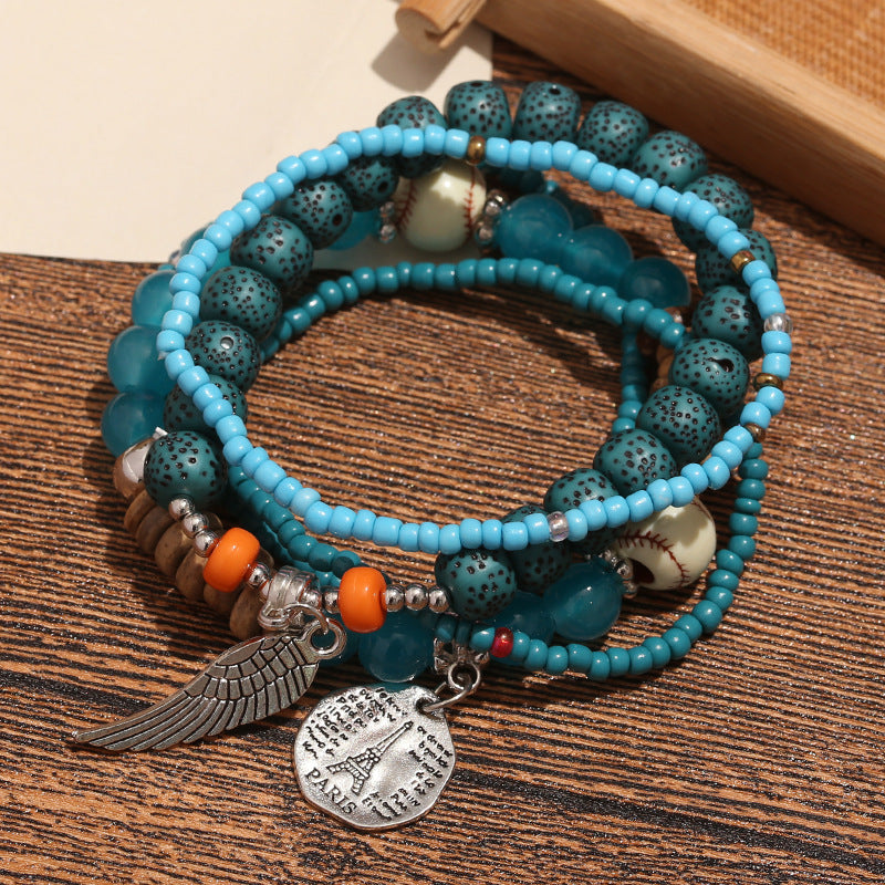 Wholesale Alloy Bohemian Multi-Layer Beaded Bracelet with Wing Design,  Fashion Accessory for Women,  Travel Gift
