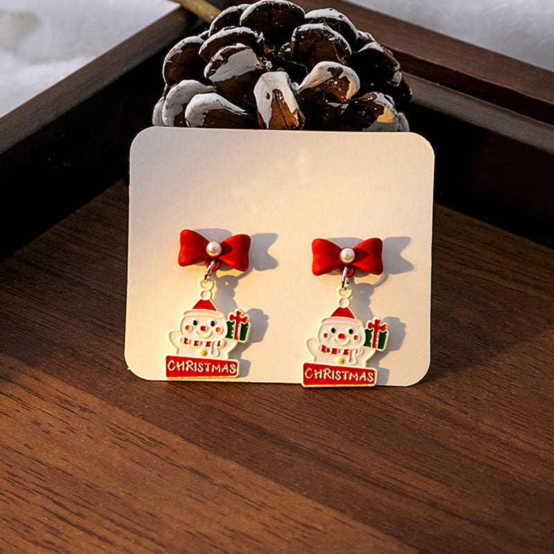 Wholesale S925 silver needle Christmas elk Bell bow earrings