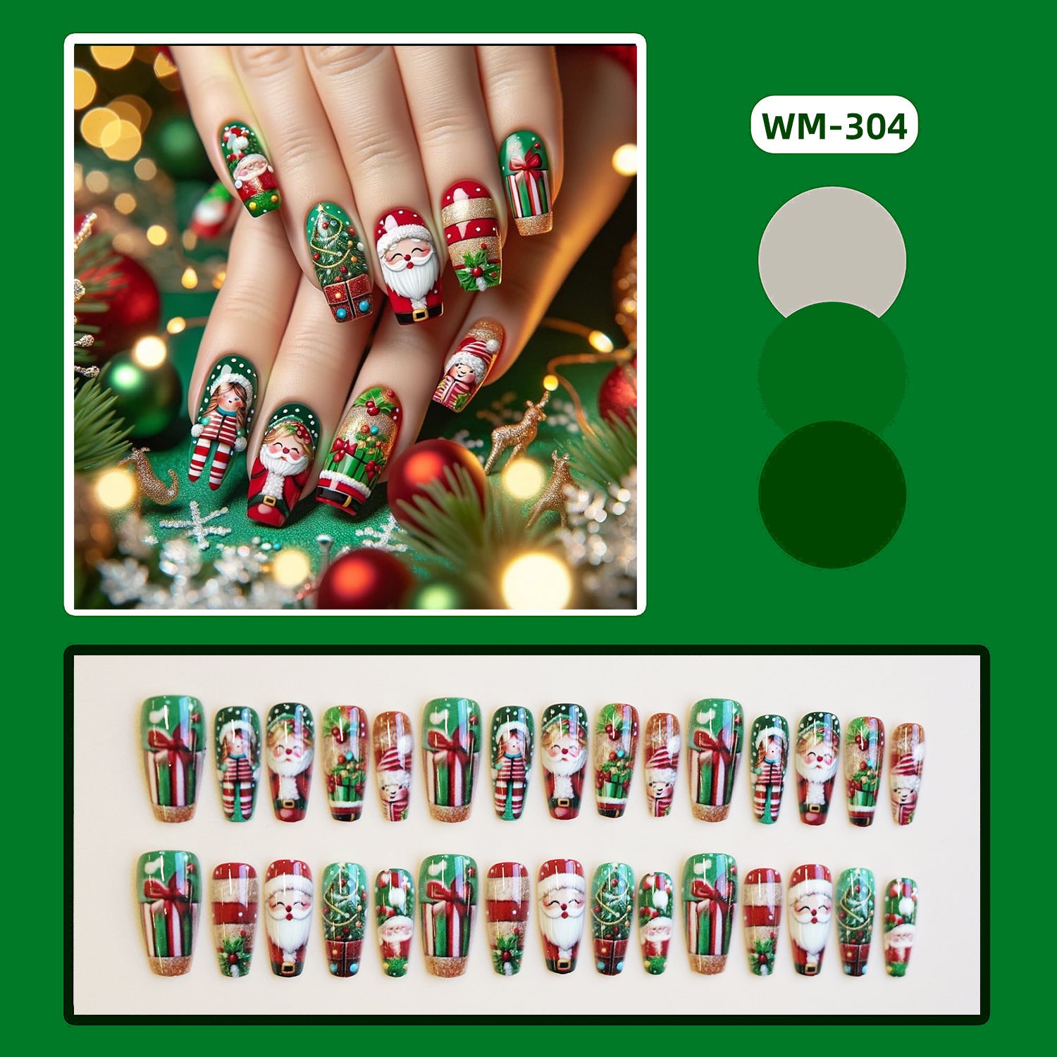 Wholesale 24 Pieces/ box Christmas Tree  Nails Kits Nail Stickers