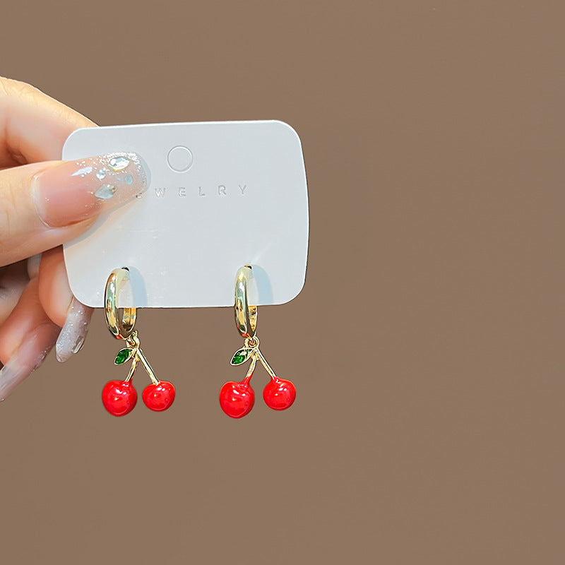 Wholesale Silver Needle New Fruit Cherry Strawberry Earrings