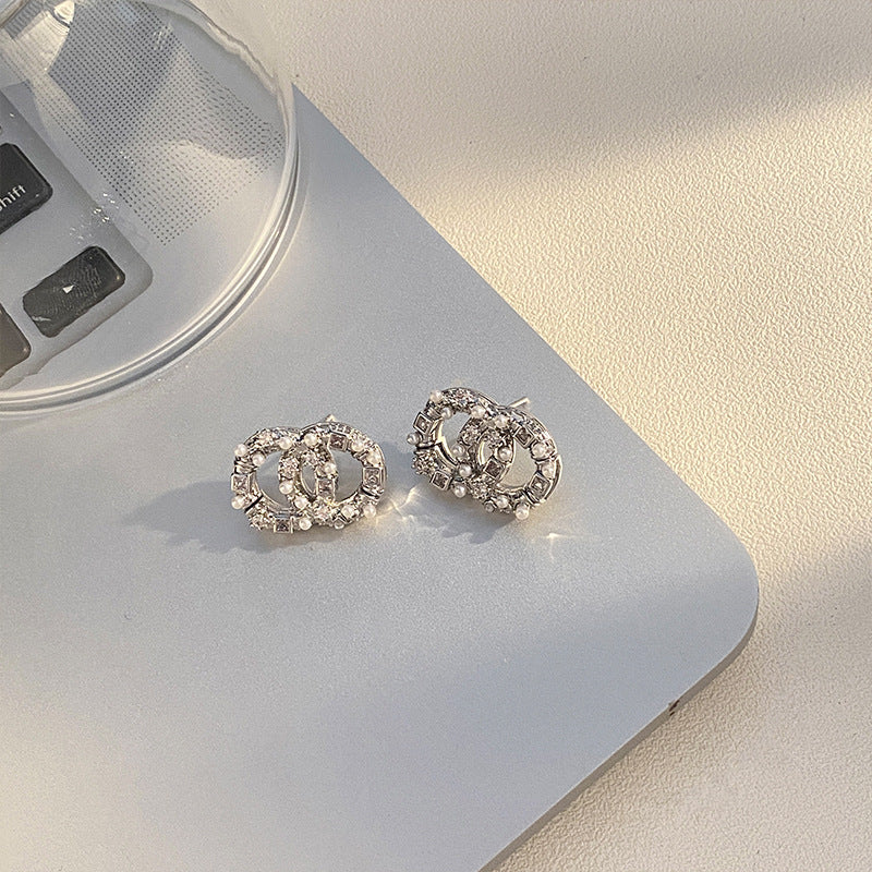 Wholesale Double Ring Super Flash Light Luxury Letter Double Layer Earrings ACC-ES-NingKa012