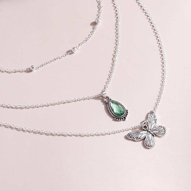 Wholesale Teardrop-shaped Zircon Multi-layer Butterfly Clavicle Necklace ACC-NE-YueSen014