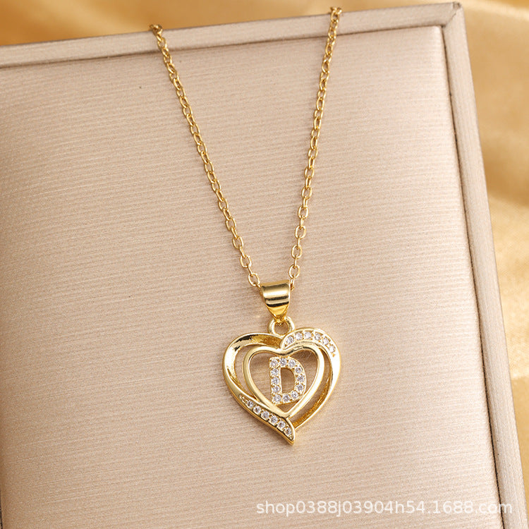 Wholesale Titanium Steel Plated 18K Gold English Letter Pendant Necklace