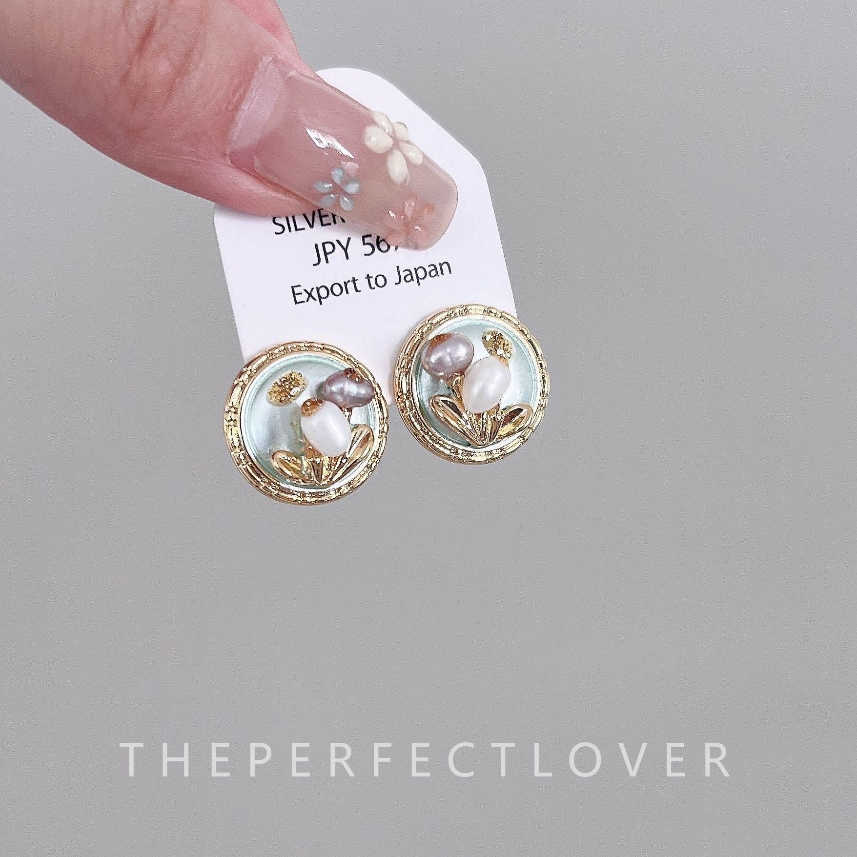 Wholesale Oil Painting Gold Freshwater Pearl Flower Earrings ACC-ES-ZhiRui004