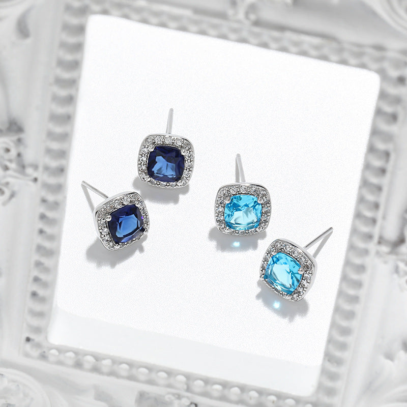 Wholesale Square Four Claw Single Diamond Copper S925 Ear Pin Earrings ACC-ES-YingRong002