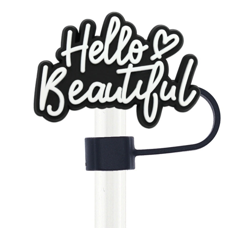 Wholesale  Random 100pcs  Colorful Phrase 10mm PVC Soft Straw Tube Cap