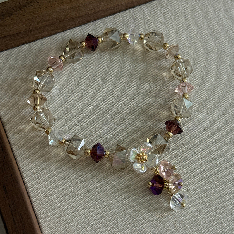 Wholesale Natural Pink Crystal Strawberry Crystal Beaded Bracelet Star Moon Pendant Adjustable Women S Fashion Jewelry
