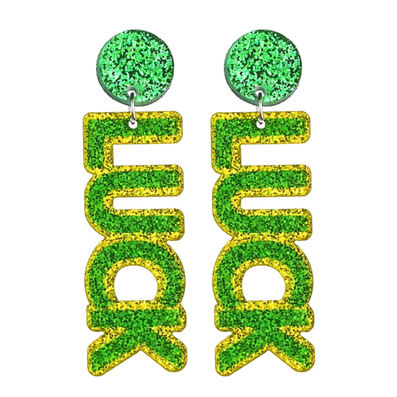 Wholesale 2 pairs/pack St. Patrick's Green Sparkling Acrylic Element Earrings ACC-ES-HY220