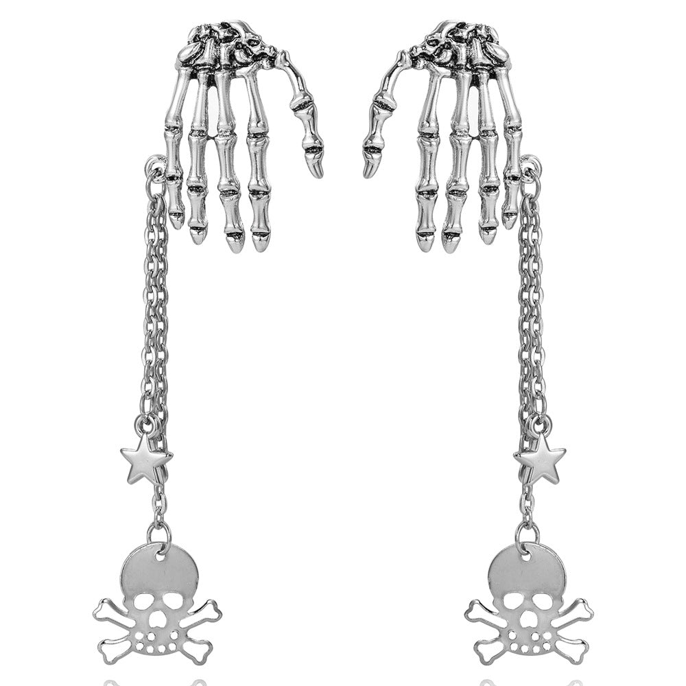 Wholesale Alloy Electroplated Skull Tassel Earrings Gothic Punk  Jewelry Accessory Gift