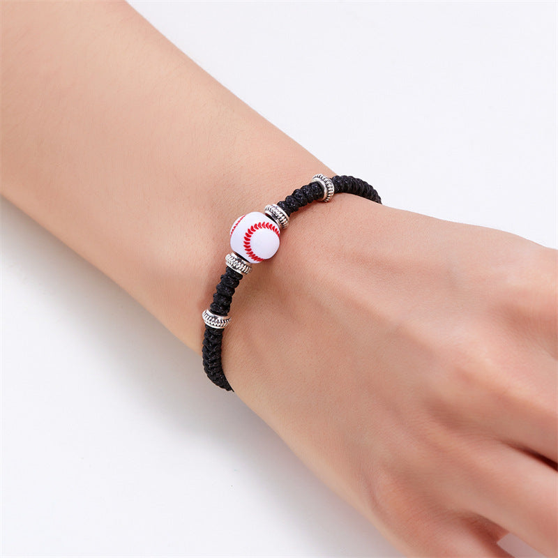 Wholesale volleyball ball bracelet sporty football black rope woven resin bracelet