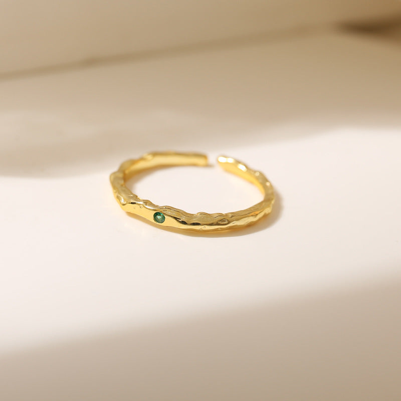 Wholesale s925 sterling silver light luxury design pleated texture emerald ring