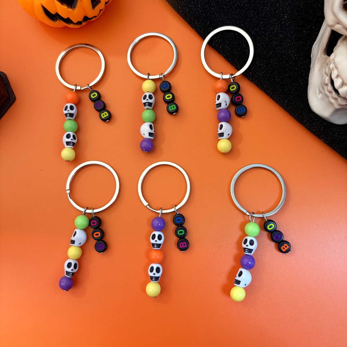 Wholesale  Skeleton BOO Letter Bead Keychain Alloy Pendant Bag Charm for Party Favor