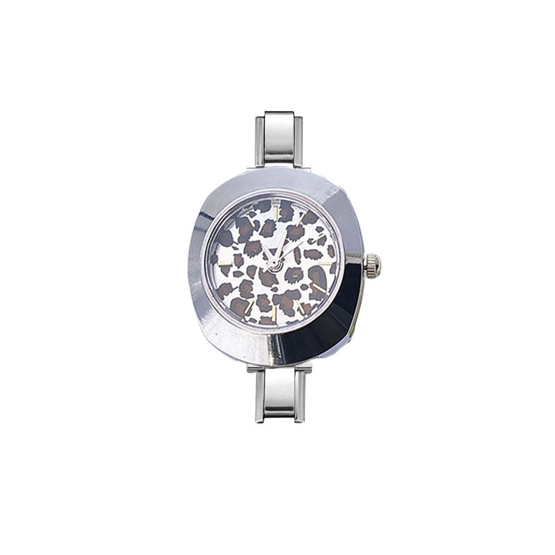 Wholesale Cross-Border Fashion Silver Leopard Print Italian Modular Quartz Watch with Stainless Steel Band,  Unisex DIY Watch Head