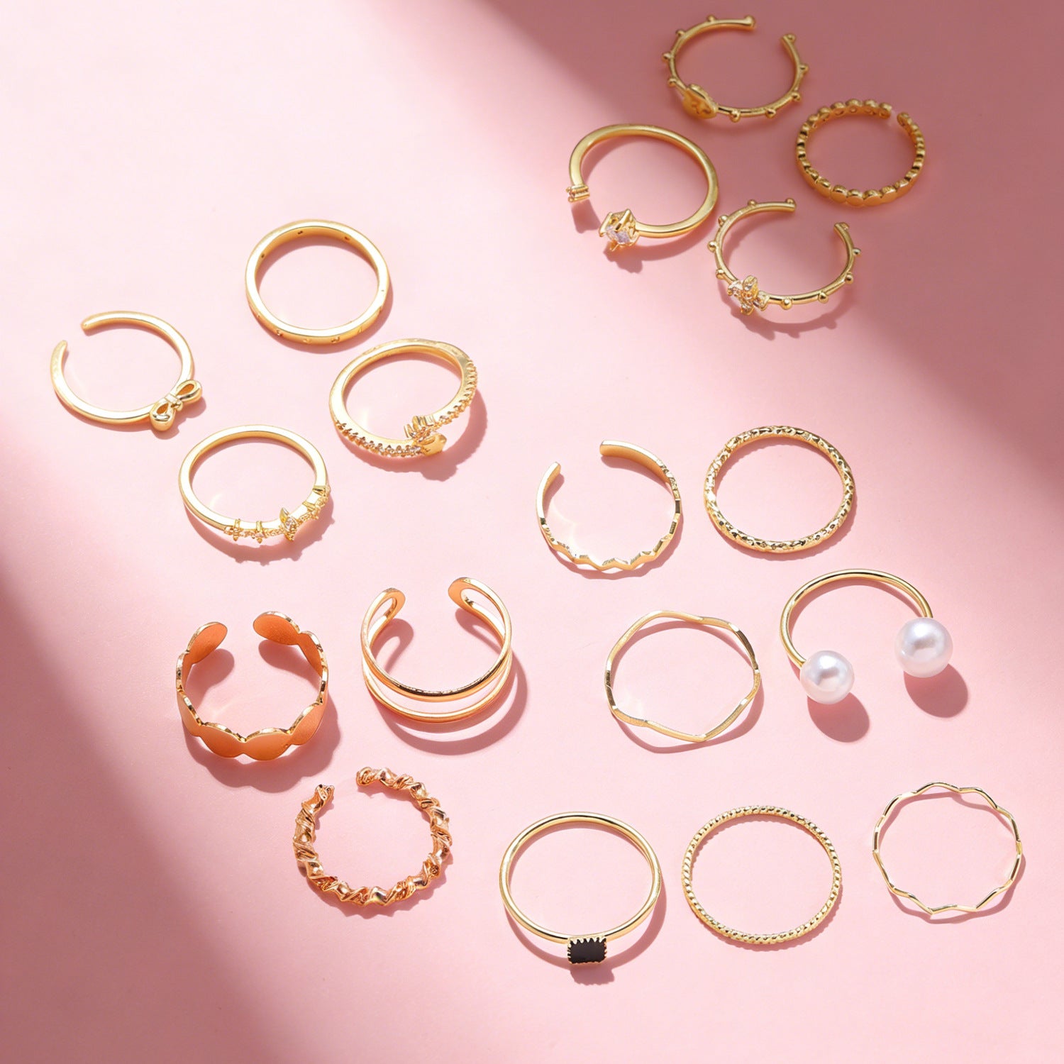 Wholesale Copper-plated man-made pearl wave design open ring set