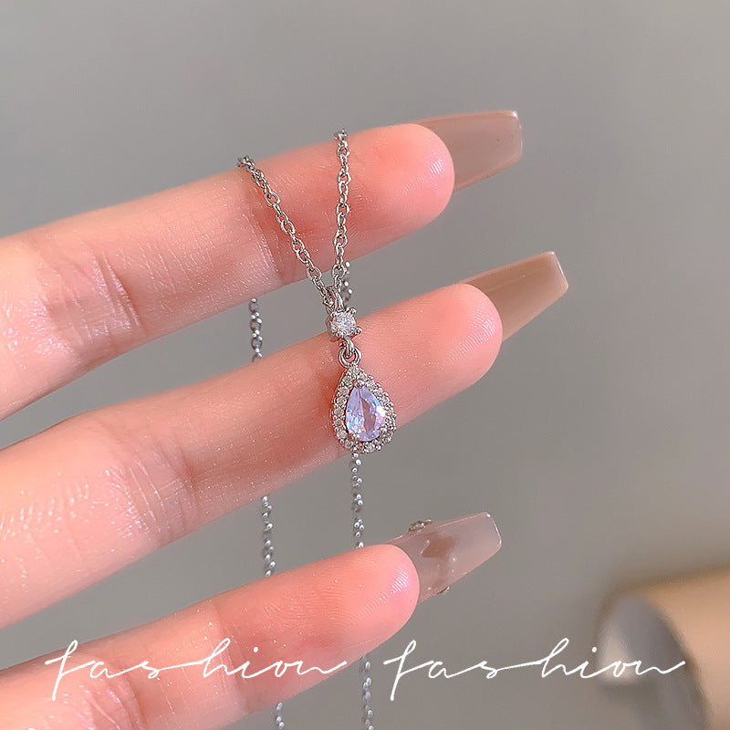 Wholesale Light Luxury Titanium Steel   Colorful Zircon Heart Necklace
