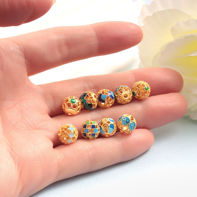 Wholesale S925 sterling silver oil-drip cloisonne hollow spacer beads enamel color handmade beads