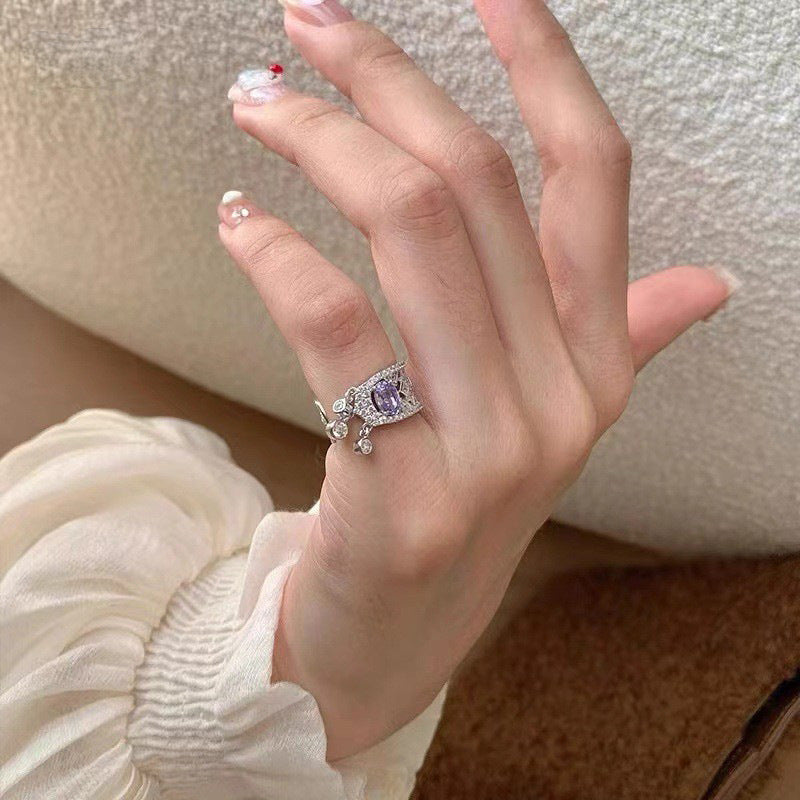 Wholesale Super Flash Purple Zircon Water Drop Tail Ring