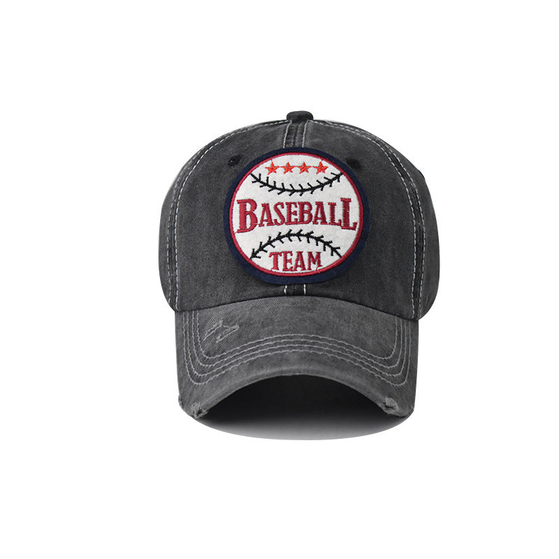 Wholesale Basketball Embroidery Washed Cotton Baseball Cap Adjustable Outdoor Sun Hat For Summer Trendy Vintage Look