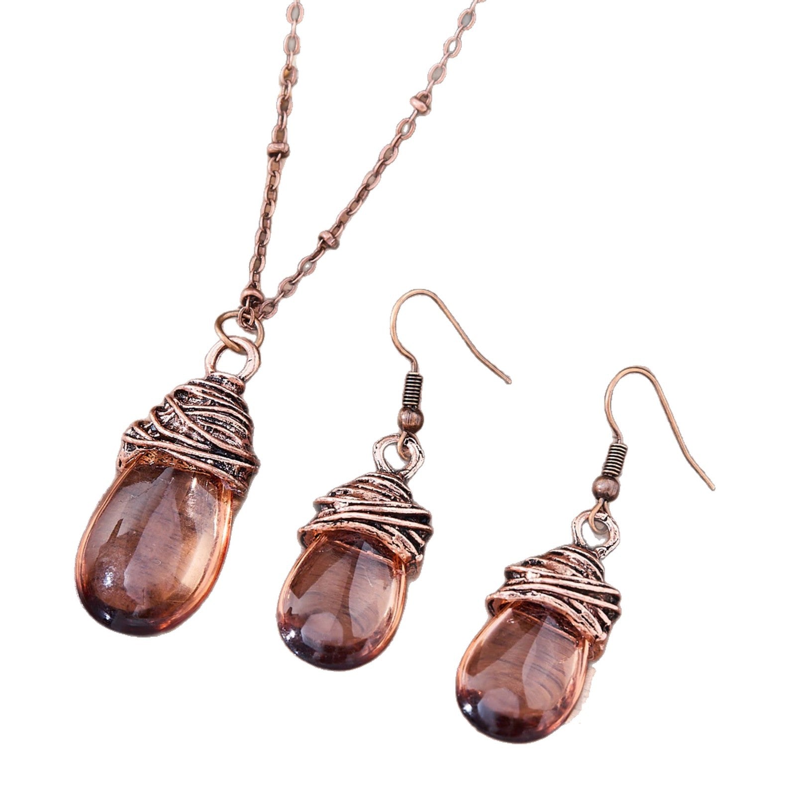 Wholesale Retro Water Drop Lantern Alloy Earrings Necklace Set