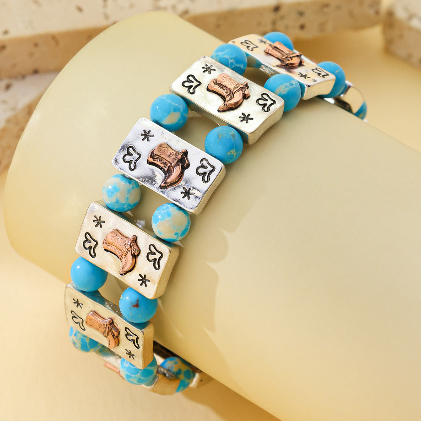 Wholesale Vintage Geometric Elastic Bead Bracelet,  Zinc Alloy,  Everyday Jewelry Accessory
