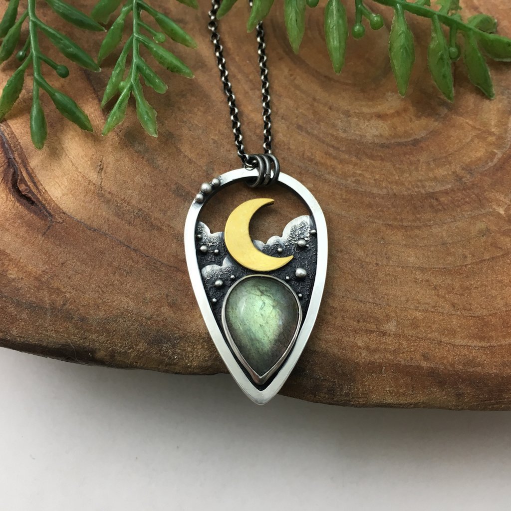 Wholesale Moon Opal triangle drop pendant necklace