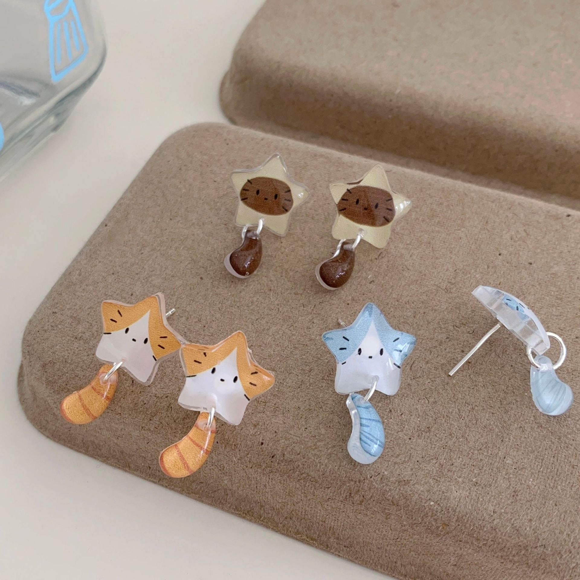 Wholesale Resin star cat tail earrings silver needle design interesting versatile earrings