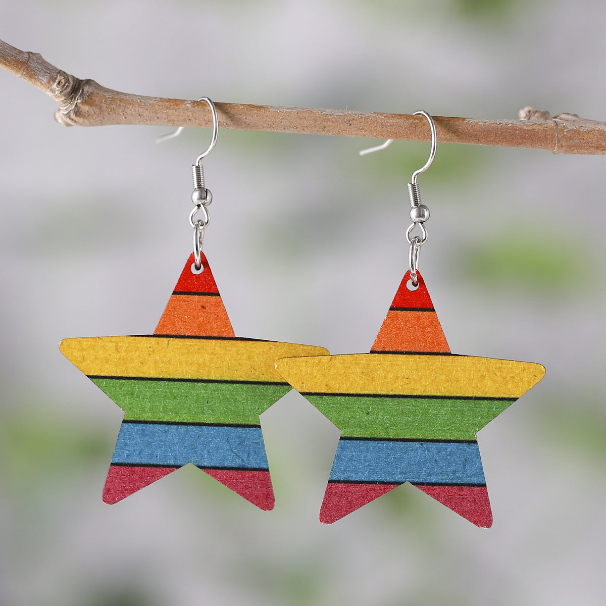 Wholesale Summer Rainbow Heart Star Earrings Wood Earrings ACC-ES-ChuLian024