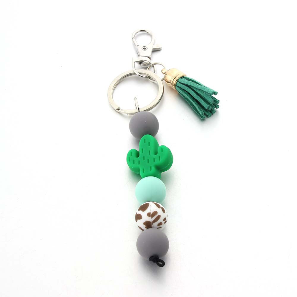 Wholesale Cartoon Cactus Silicone Beaded Keychain ACC-KC-JinAn005