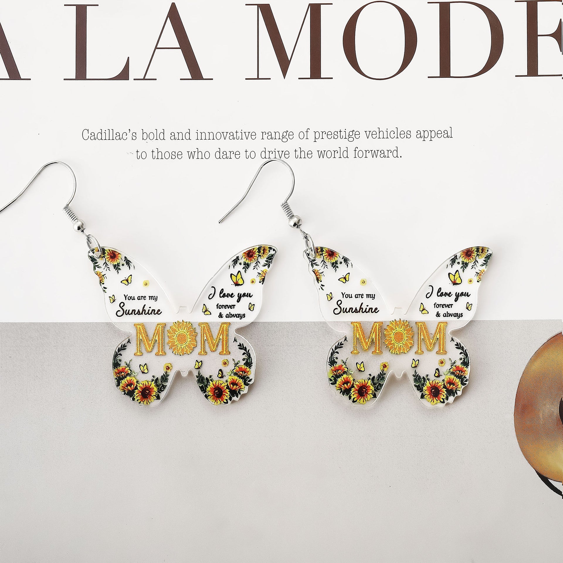 Wholesale Acrylic Butterfly English Mother's Day Earrings