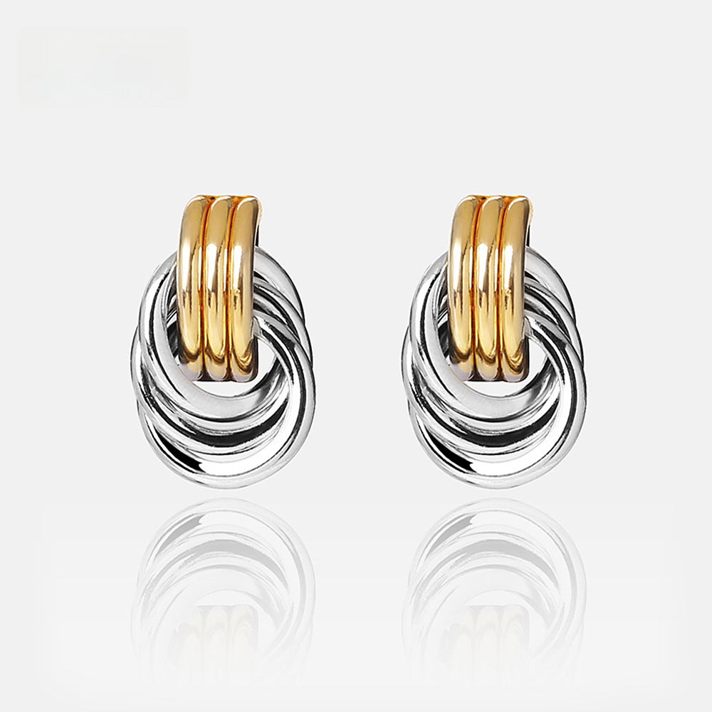 Wholesale real gold knot multi-layer geometric dangling earrings