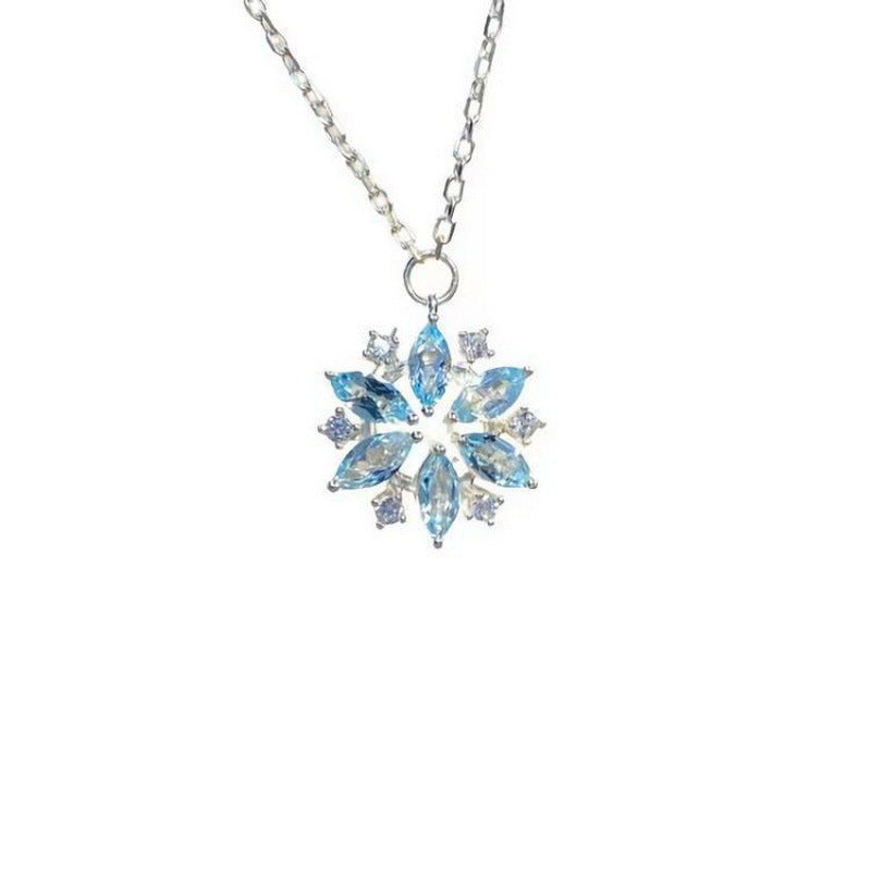 Wholesale  flash diamond sky blue snowflake necklace