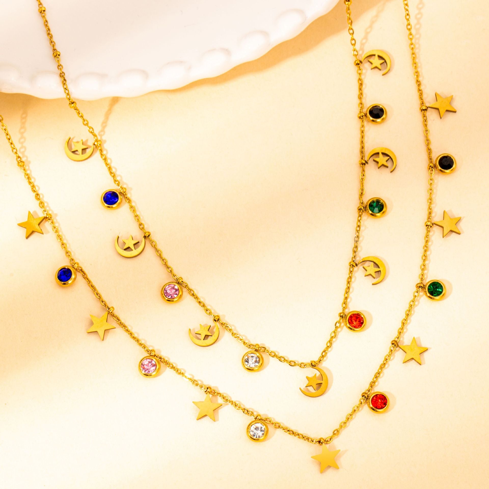 Wholesale  female stainless steel color zircon pendant necklace