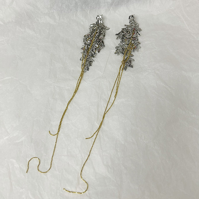 Wholesale wheat ear leaf thin chain tassel earrings