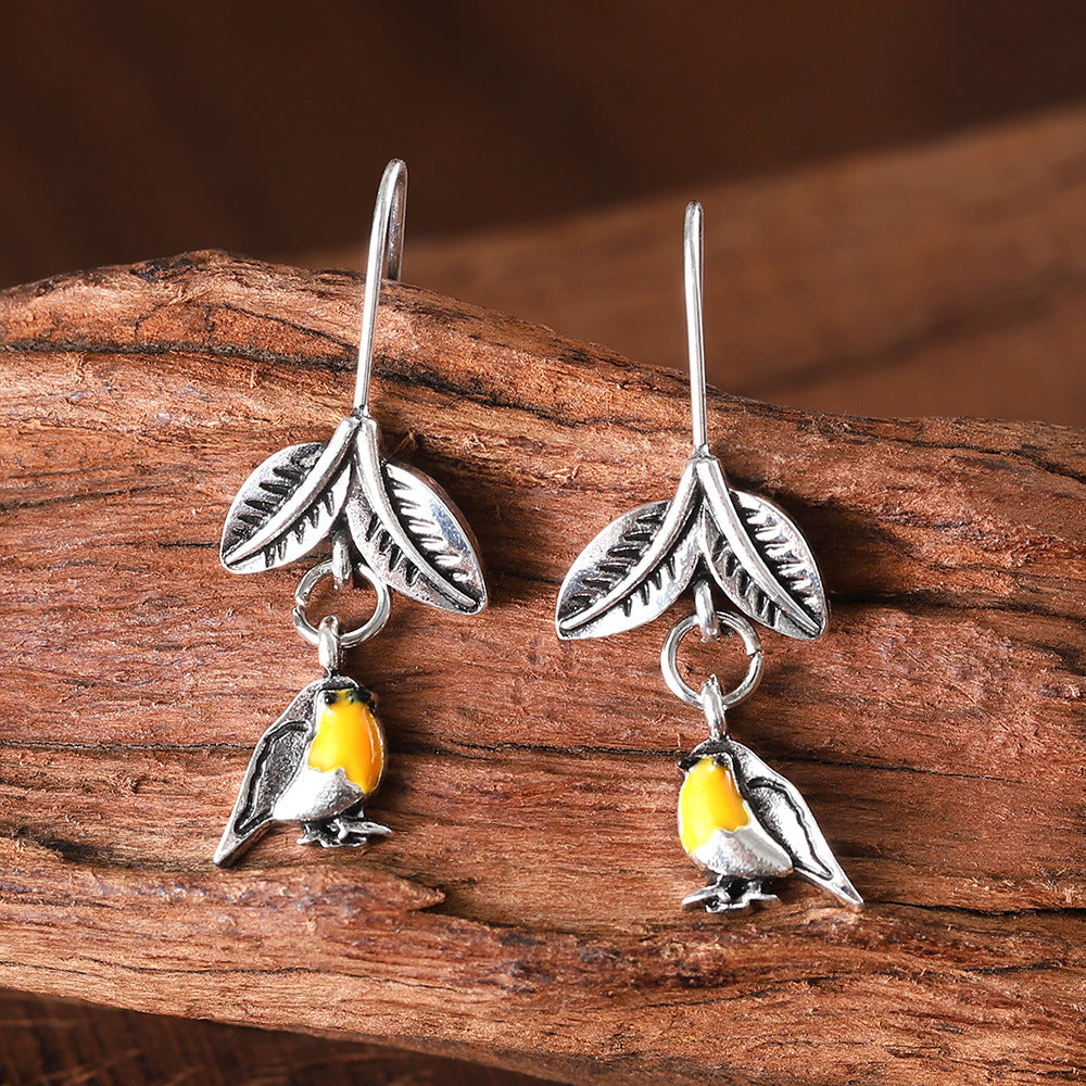 Wholesale Creative Old Color Bird Pendant Earrings