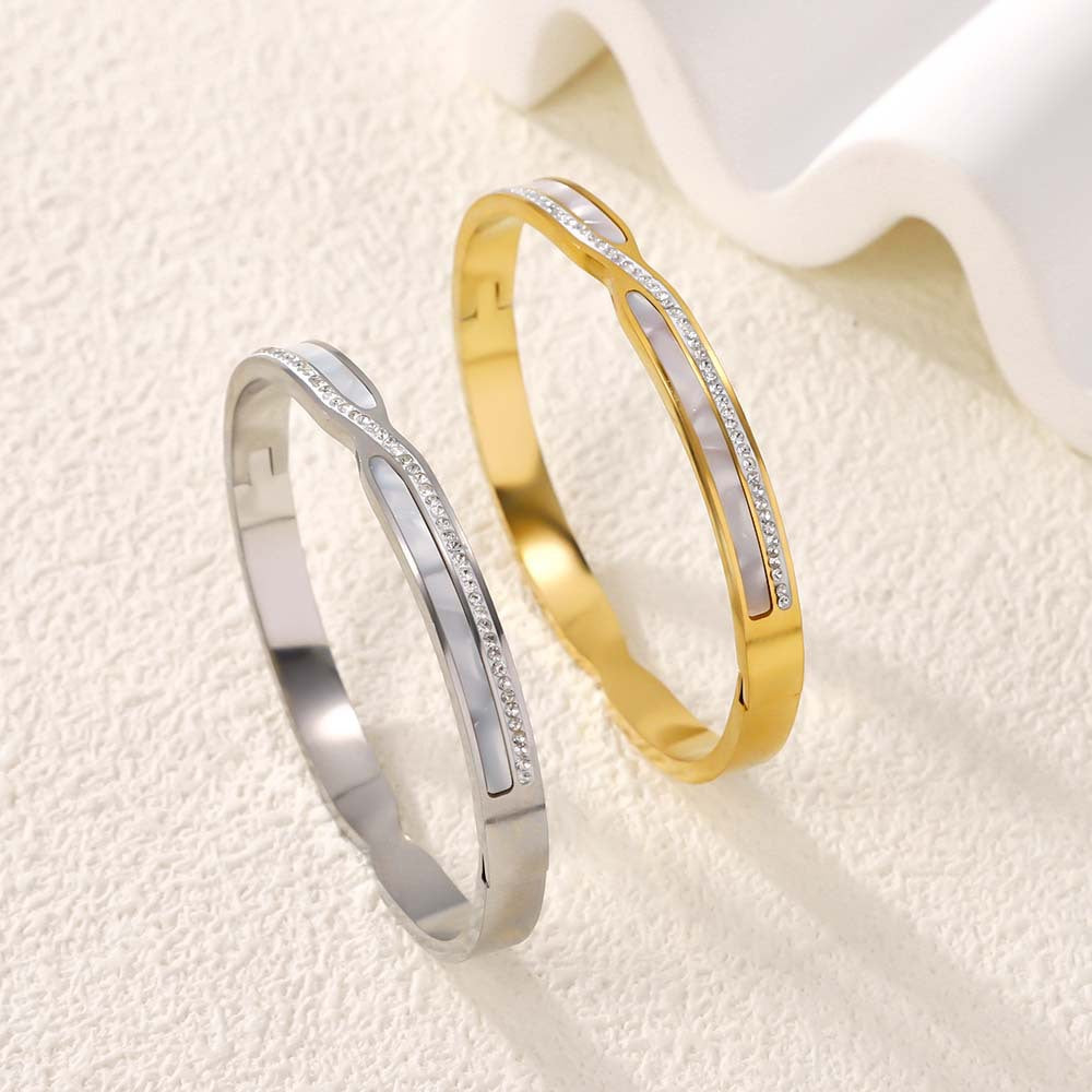 Wholesale Chic Women S Rhinestone Open Cuff Bracelet 18K Gold Plated Stainless Steel Fashion Jewelry Accessory For Party Gift
