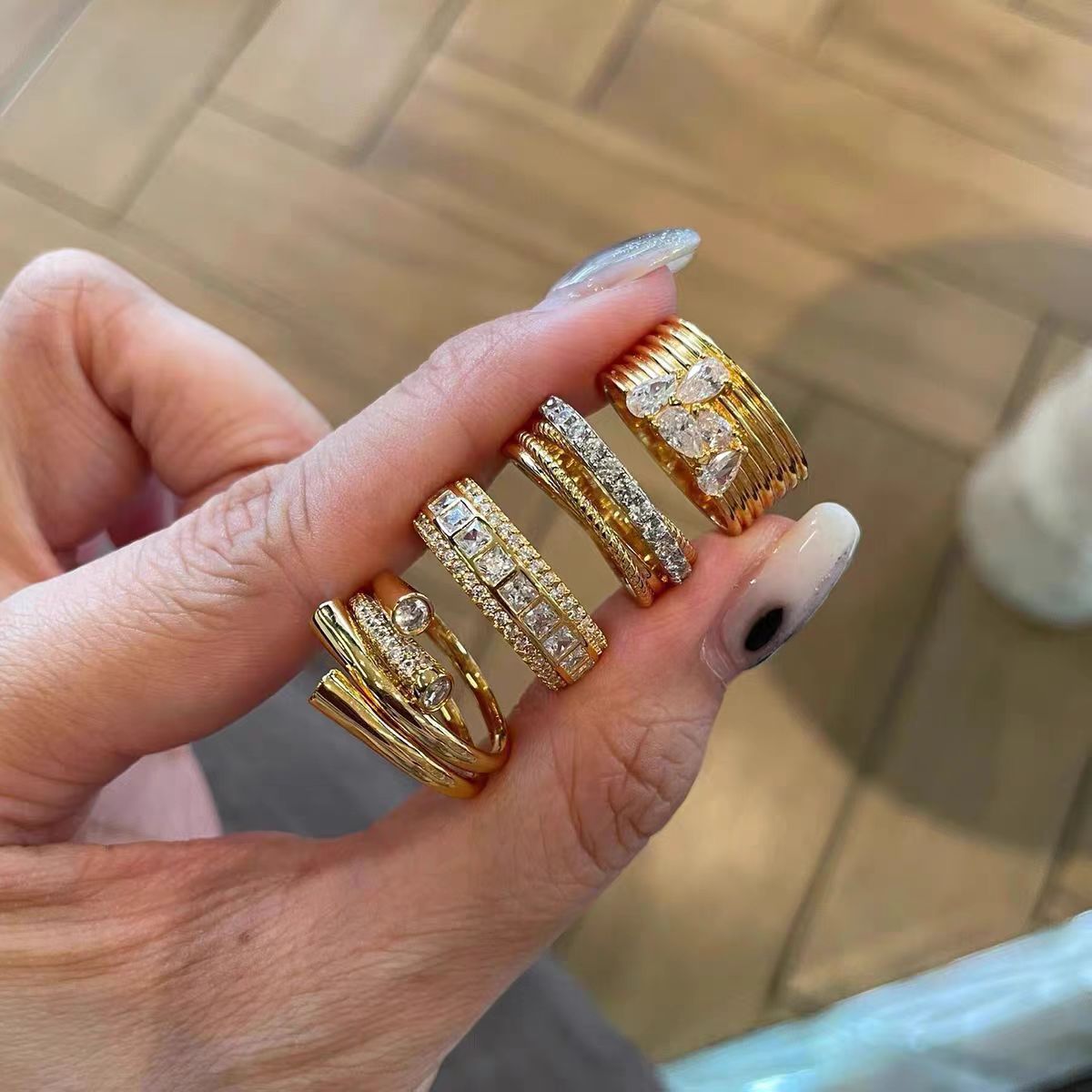 Wholesale Vintage Chic Stacked Row Ring For Women Copper Electroplated Everyday Wear Jewelry