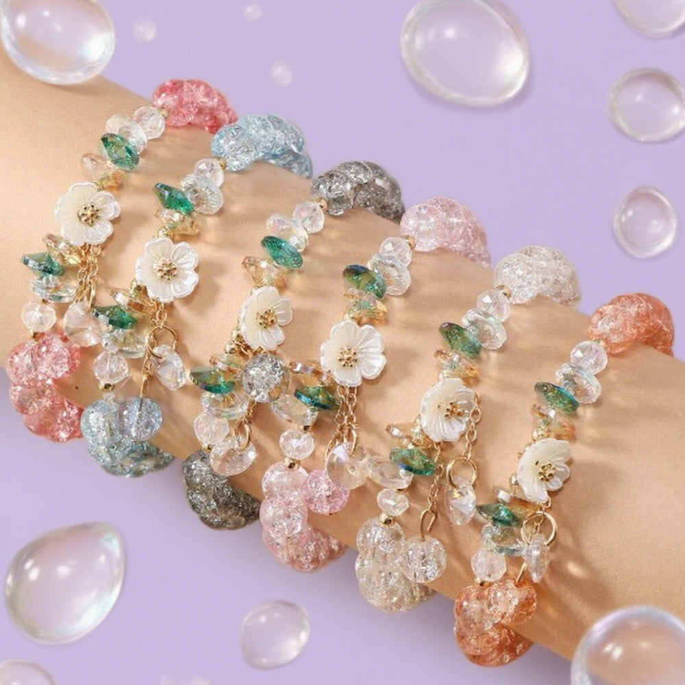 Wholesale 6 Piece Glass Crystal Beaded Bracelet Set Floral Design Women Everyday Wear Jewelry Accessory
