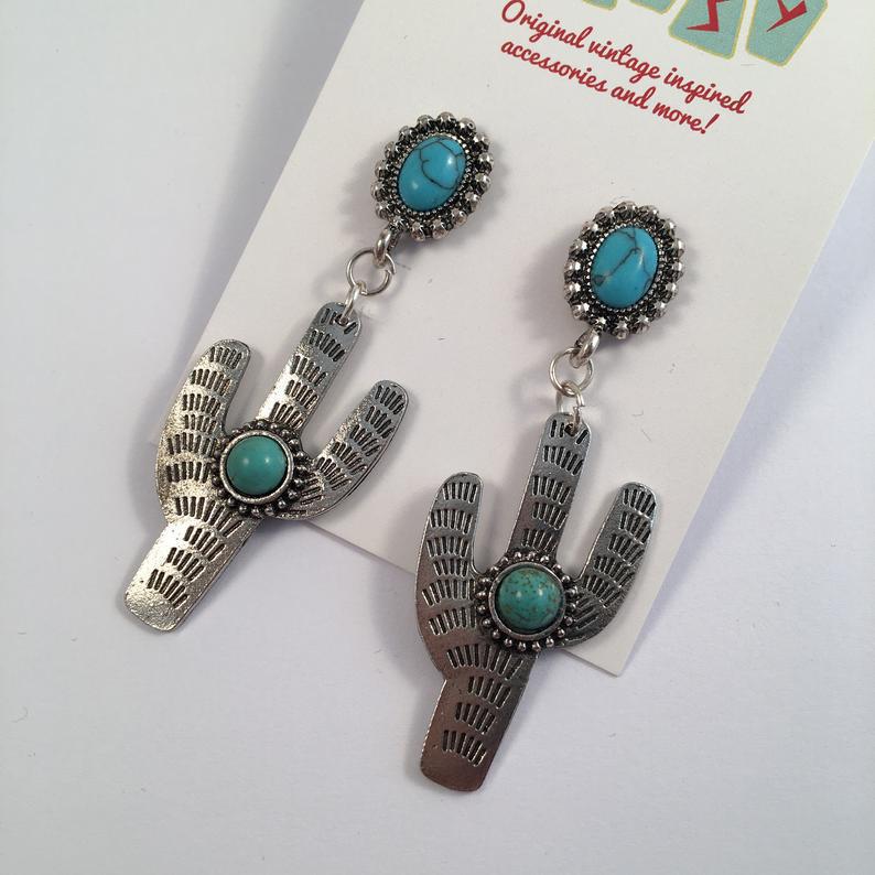 Wholesale Vintage Bohemian Cactus Turquoise Earrings with Alloy Plating