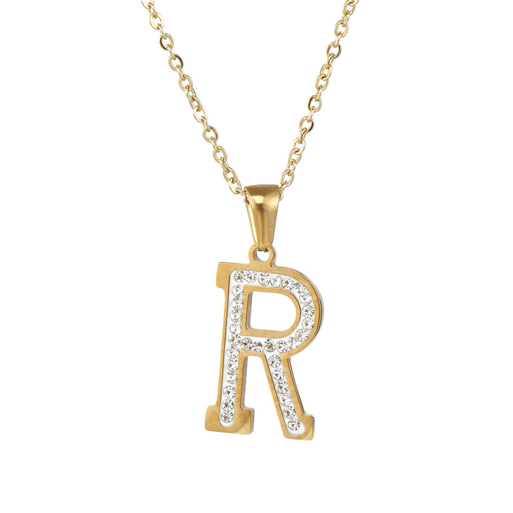 Wholesale  stainless steel diamond letter necklace