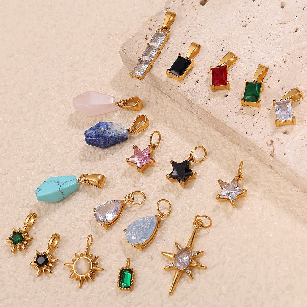 Wholesale 18K gold plated geometric colored gemstone rectangular five-pointed star   Charms