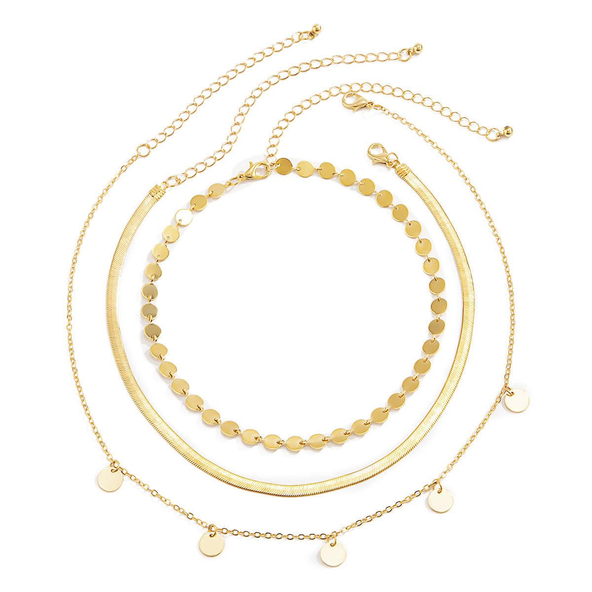 Wholesale Geometric Snake Bone Chain Layering Necklace Set with Star Pendant,  Fashion Accessory for Gift or Boutique