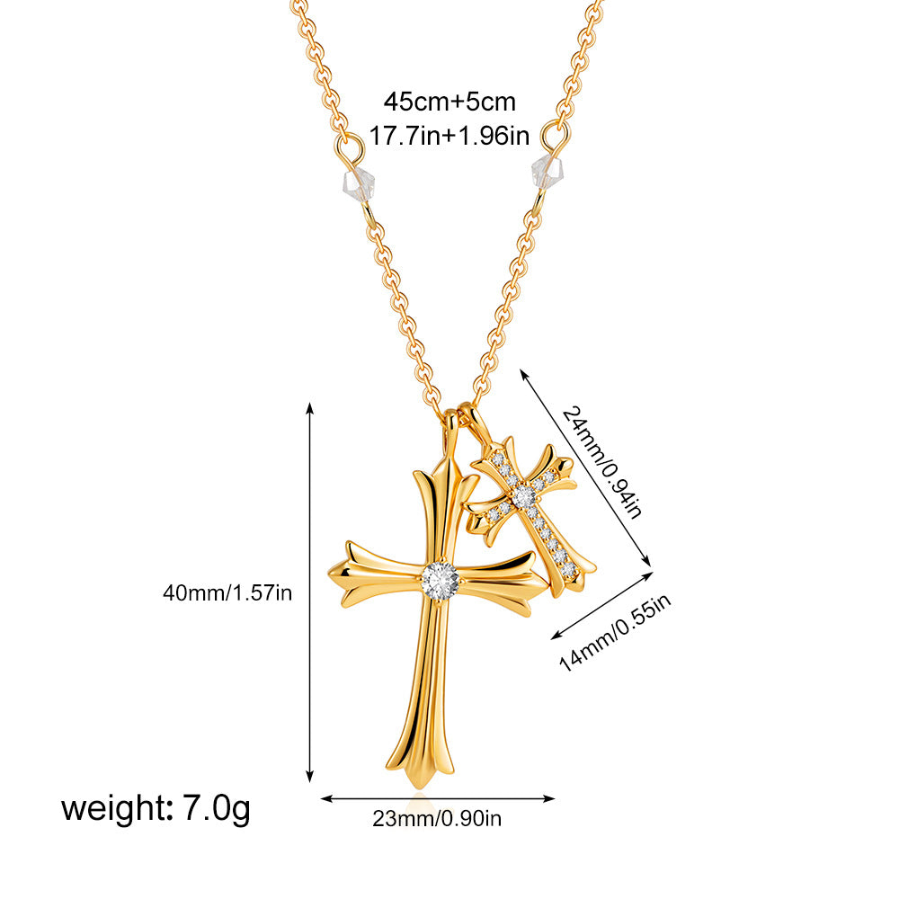 Wholesale  Stainless Steel 18K Gold Diamond Cross Necklace