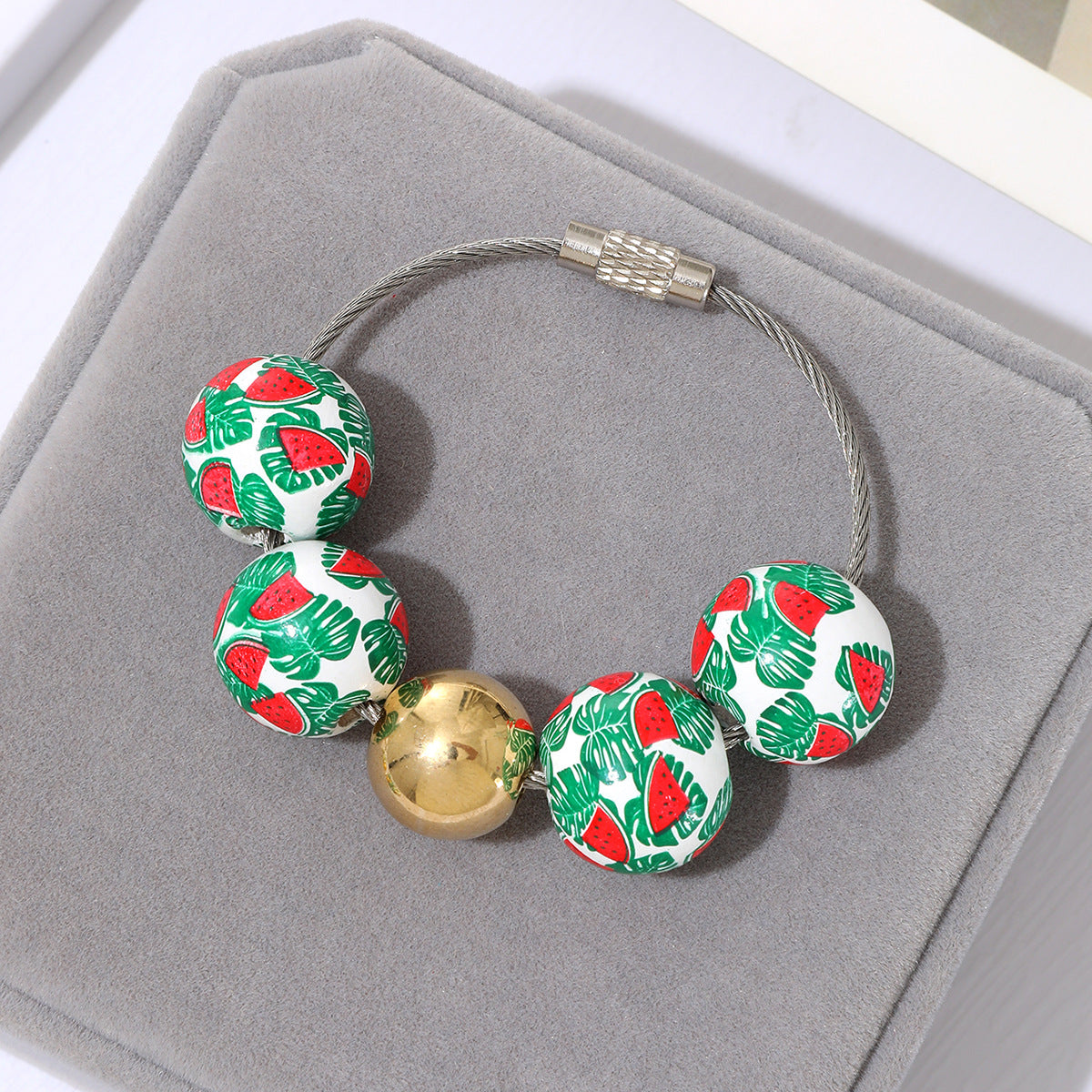 Wholesale Watermelon Flamingo Printed Wooden Beads Beaded Keychain ACC-KC-YTian025