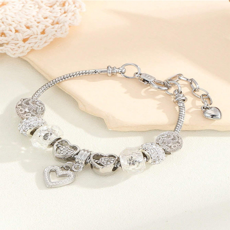 Wholesale Heart Shaped Rhinestone Stainless Steel Copper Alloy Beaded Bracelet ACC-BT-JingSY001